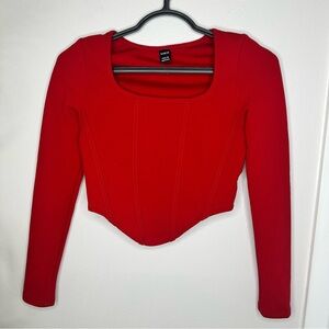 SHEIN XS Petite Red Long Sleeve Crop Top